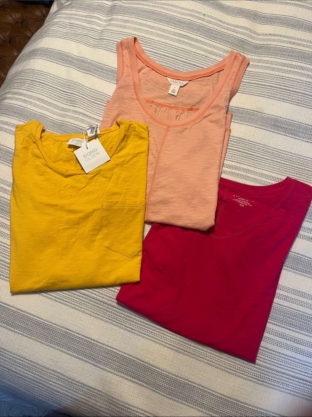 Trio of Tees and a tank in Yellow, Peach and Fuchsia